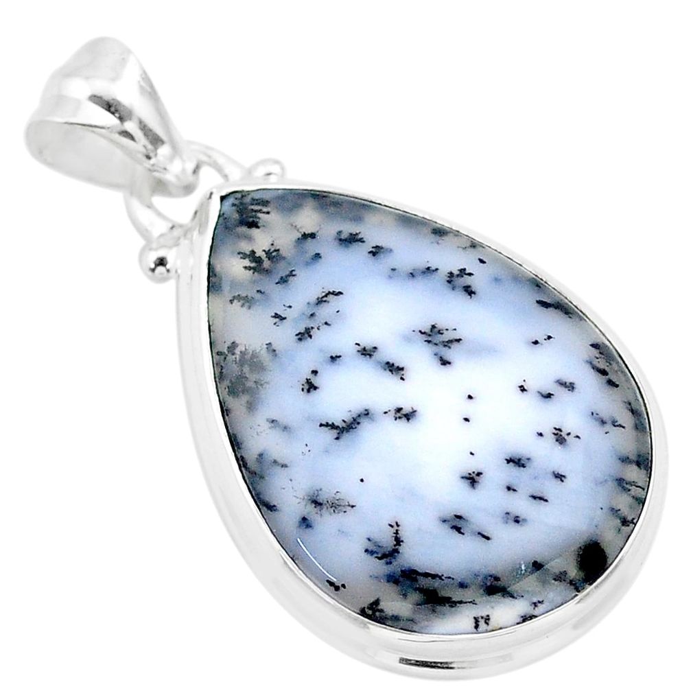 15.65cts natural white dendrite opal (merlinite) 925 silver pendant t26526