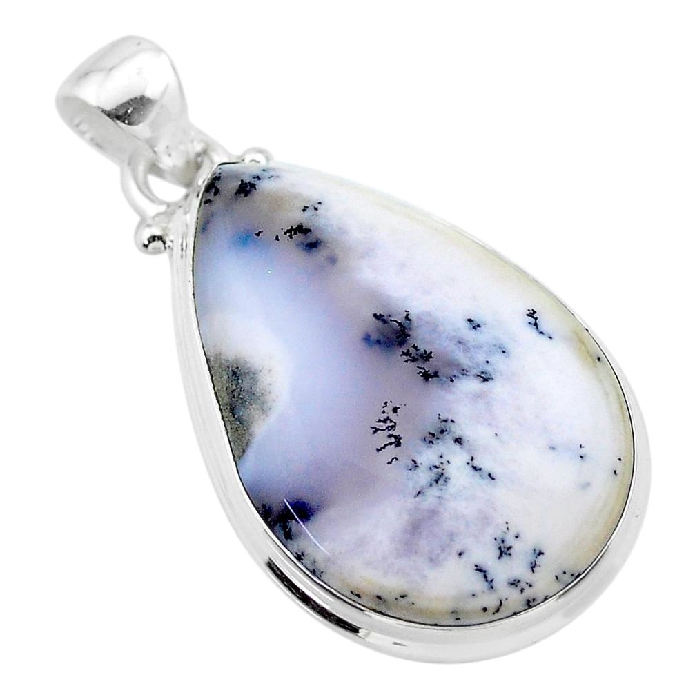 17.57cts natural white dendrite opal (merlinite) 925 silver pendant t26527