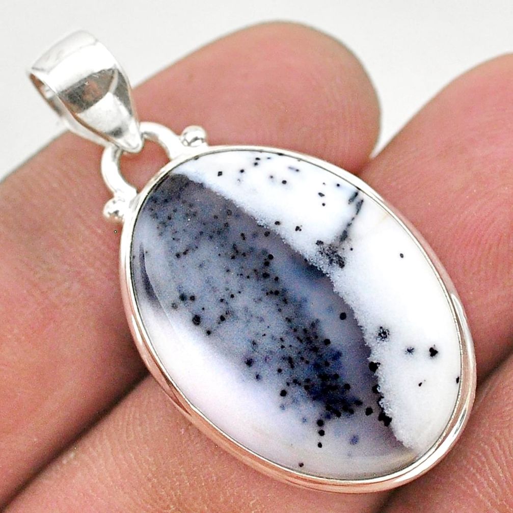 14.68cts natural white dendrite opal (merlinite) 925 silver pendant t38562