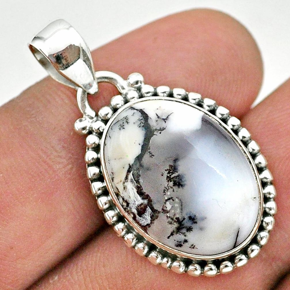 12.62cts natural white dendrite opal (merlinite) 925 silver pendant t38734