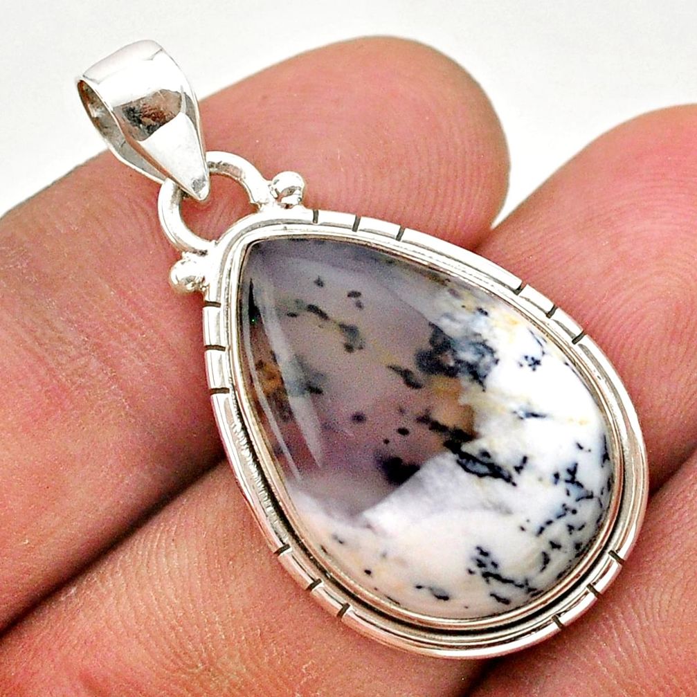 14.57cts natural white dendrite opal (merlinite) 925 silver pendant t38760
