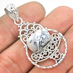5.31cts natural white dendrite opal (merlinite) 925 silver pendant t68413