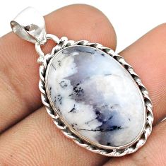 13.17cts natural white dendrite opal (merlinite) 925 silver pendant u22282