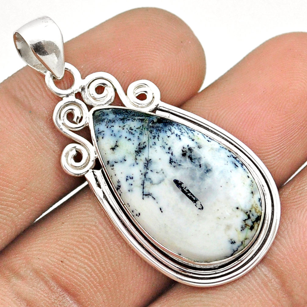 13.70cts natural white dendrite opal (merlinite) 925 silver pendant u22287