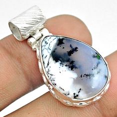 15.08cts natural white dendrite opal (merlinite) 925 silver pendant u22299