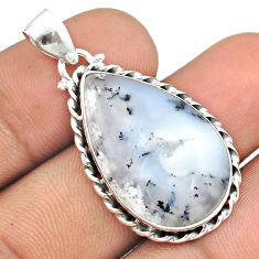14.18cts natural white dendrite opal (merlinite) 925 silver pendant u22302