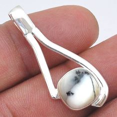 4.31cts natural white dendrite opal (merlinite) cushion silver pendant u61832