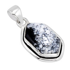 7.97cts natural white dendrite opal (merlinite) hexagon silver pendant y68650