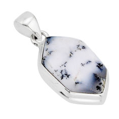 11.68cts natural white dendrite opal (merlinite) hexagon silver pendant y69237