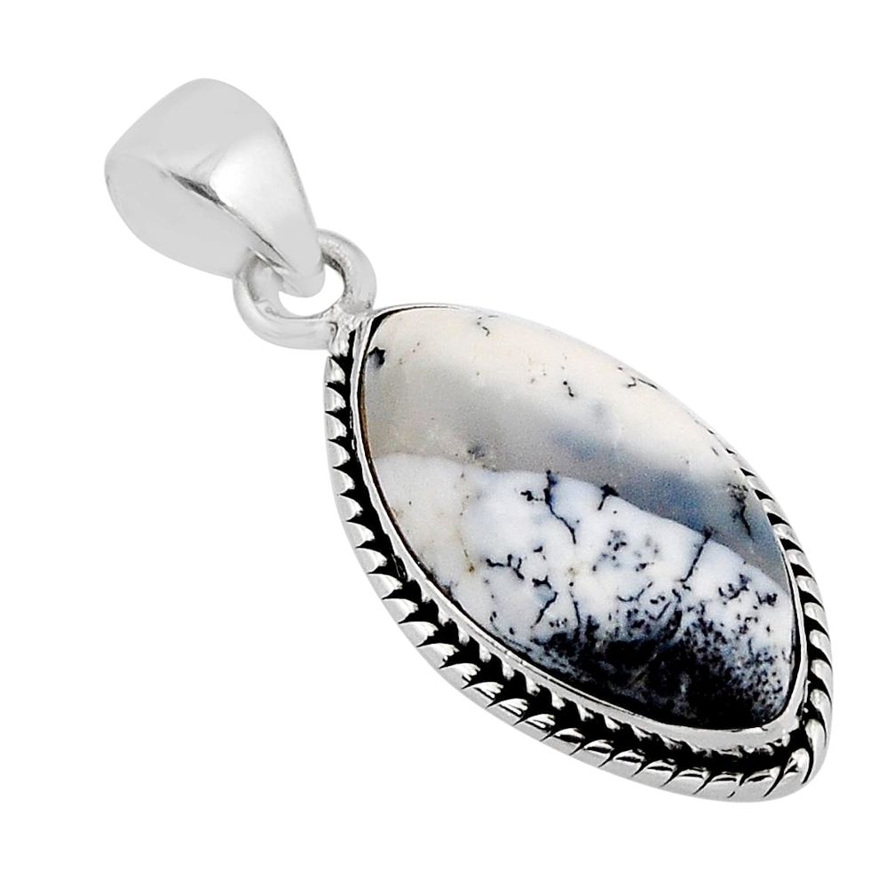 11.69cts natural white dendrite opal (merlinite) marquise silver pendant y71292