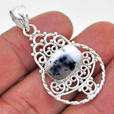 5.28cts natural white dendrite opal (merlinite) octagan silver pendant n46201