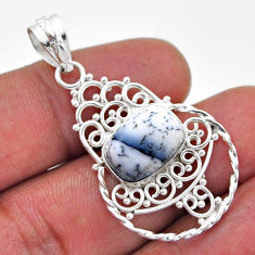 5.34cts natural white dendrite opal (merlinite) octagan silver pendant n46202