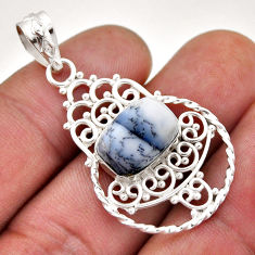5.52cts natural white dendrite opal (merlinite) octagan silver pendant n46229