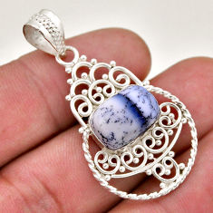 5.28cts natural white dendrite opal (merlinite) octagan silver pendant n46230