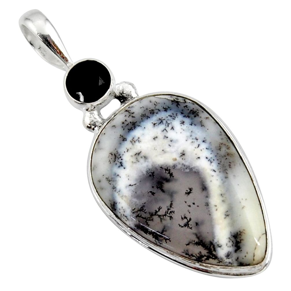 18.68cts natural white dendrite opal (merlinite) onyx 925 silver pendant r27896