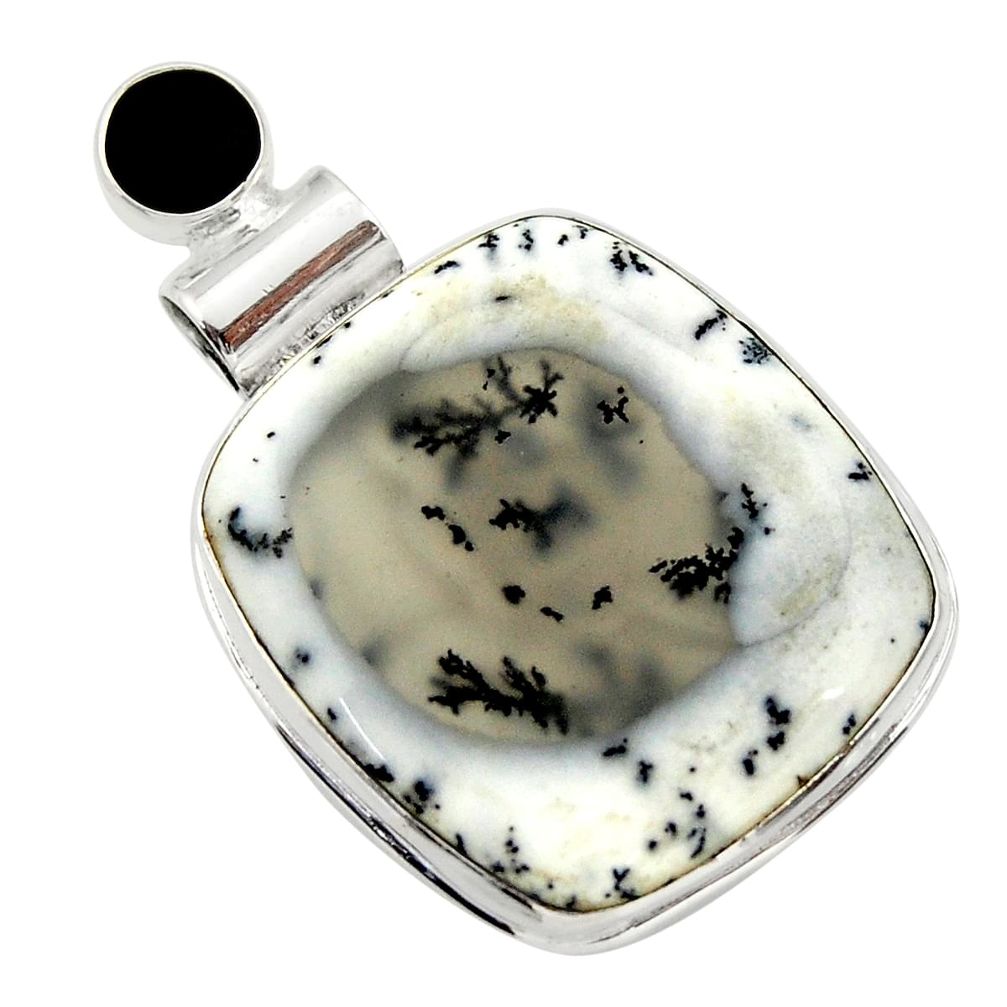 24.38cts natural white dendrite opal (merlinite) onyx 925 silver pendant r32197