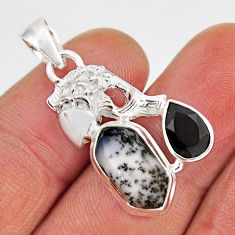 6.86cts natural white dendrite opal (merlinite) onyx silver fish pendant y53054