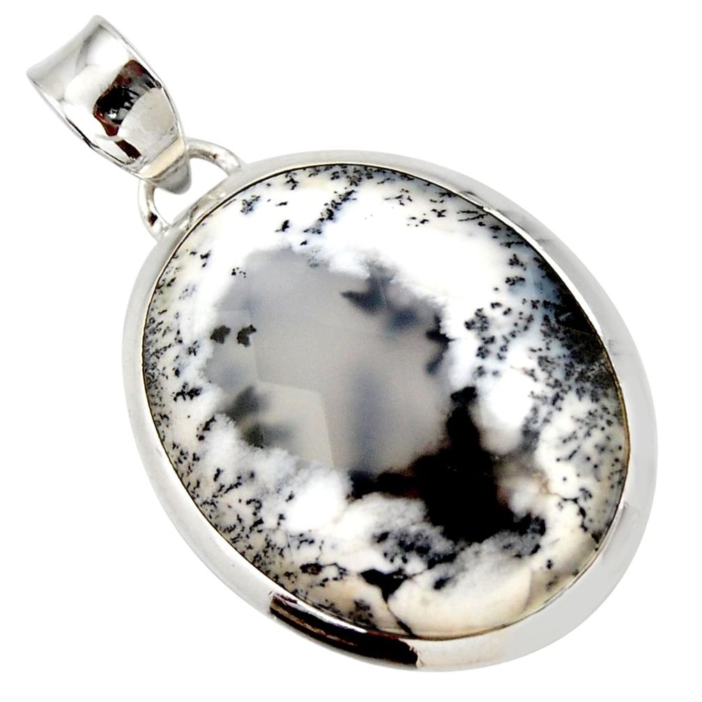  white dendrite opal (merlinite) oval 925 silver pendant d42388