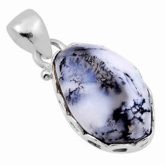 10.75cts natural white dendrite opal (merlinite) oval 925 silver pendant n29613