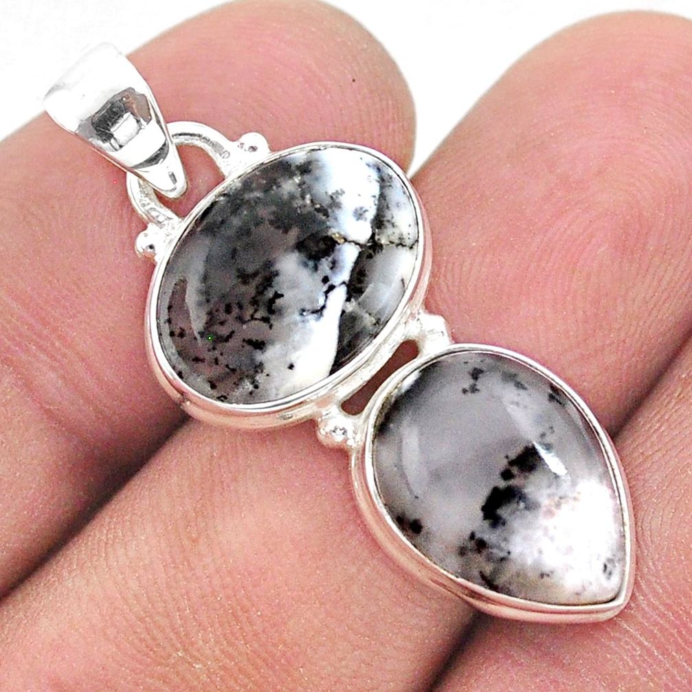 11.07cts natural white dendrite opal (merlinite) oval 925 silver pendant t42040