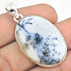 17.57cts natural white dendrite opal (merlinite) oval 925 silver pendant u21148