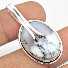 14.72cts natural white dendrite opal (merlinite) oval 925 silver pendant u22283