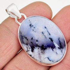 15.43cts natural white dendrite opal (merlinite) oval 925 silver pendant y5028
