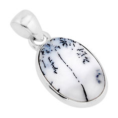 7.11cts natural white dendrite opal (merlinite) oval 925 silver pendant y64535