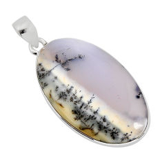 21.50cts natural white dendrite opal (merlinite) oval 925 silver pendant y77480
