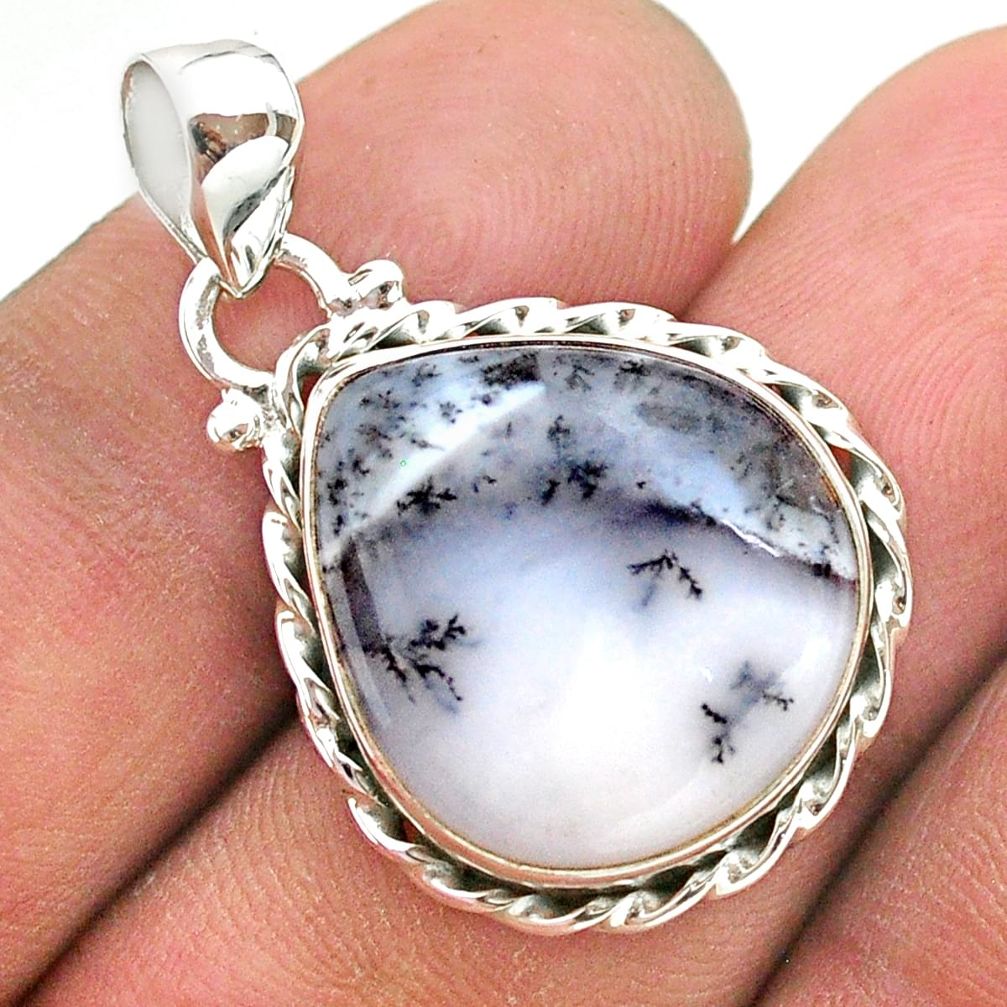 12.07cts natural white dendrite opal (merlinite) pear 925 silver pendant t38736