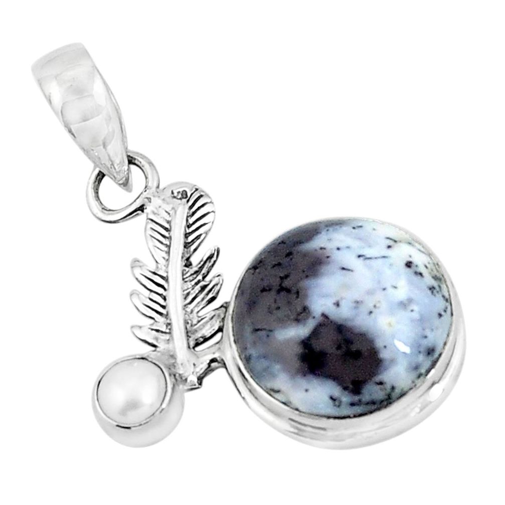  white dendrite opal (merlinite) pearl 925 silver pendant p51892