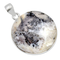22.00cts natural white dendrite opal (merlinite) round 925 silver pendant y77464