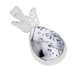 11.55cts natural white dendrite opal (merlinite) silver butterfly pendant y68609