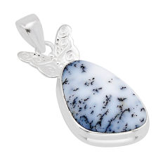 11.07cts natural white dendrite opal (merlinite) silver butterfly pendant y68642