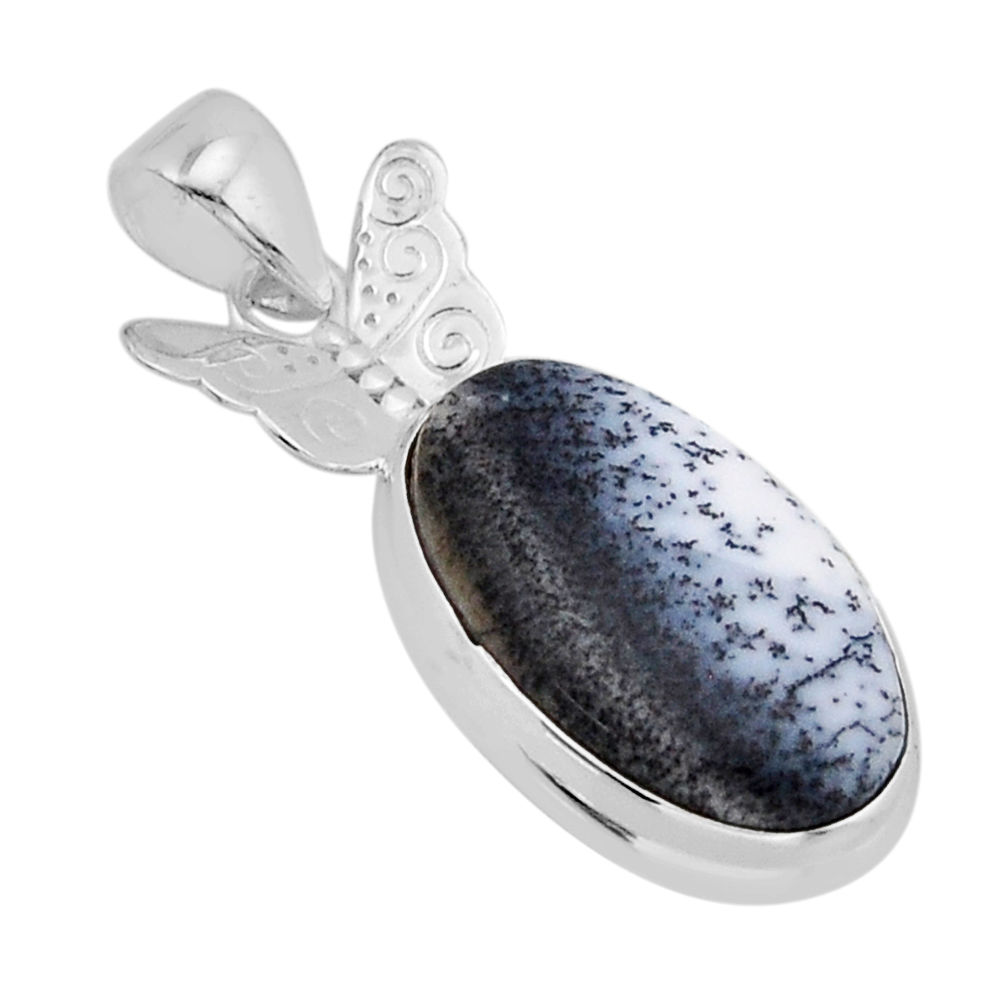 8.32cts natural white dendrite opal (merlinite) silver butterfly pendant y69241