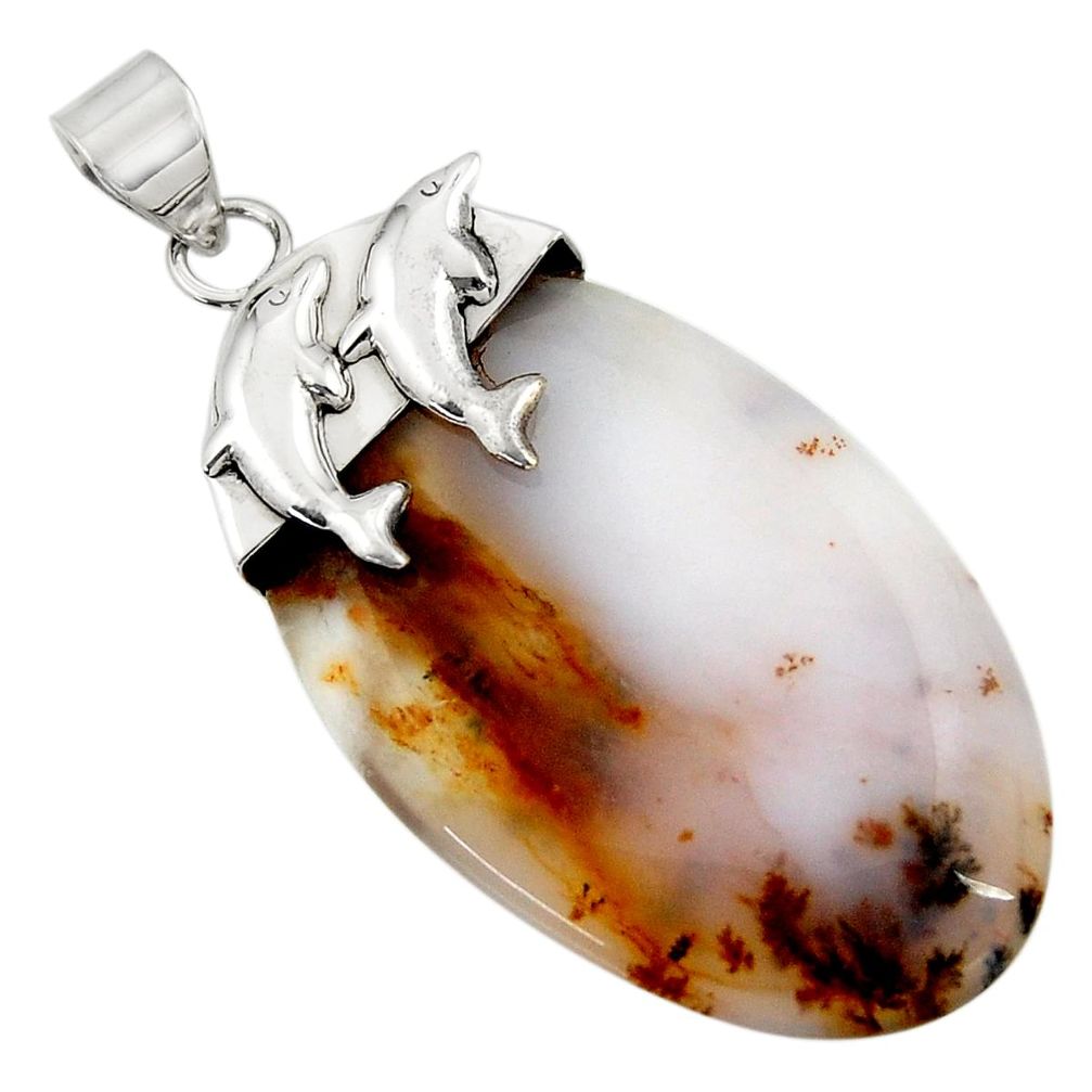 opal (merlinite) silver dolphin pendant d45532