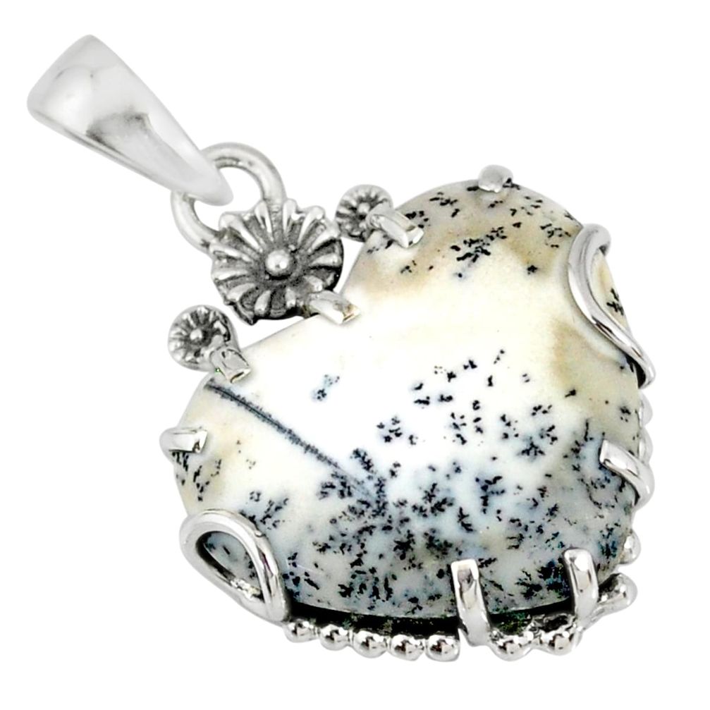 14.20cts natural white dendrite opal (merlinite) silver flower pendant r77847