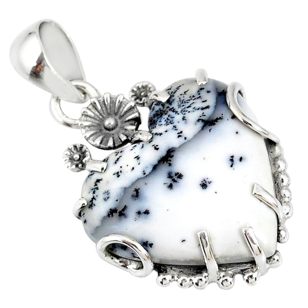 15.85cts natural white dendrite opal (merlinite) silver flower pendant r77857