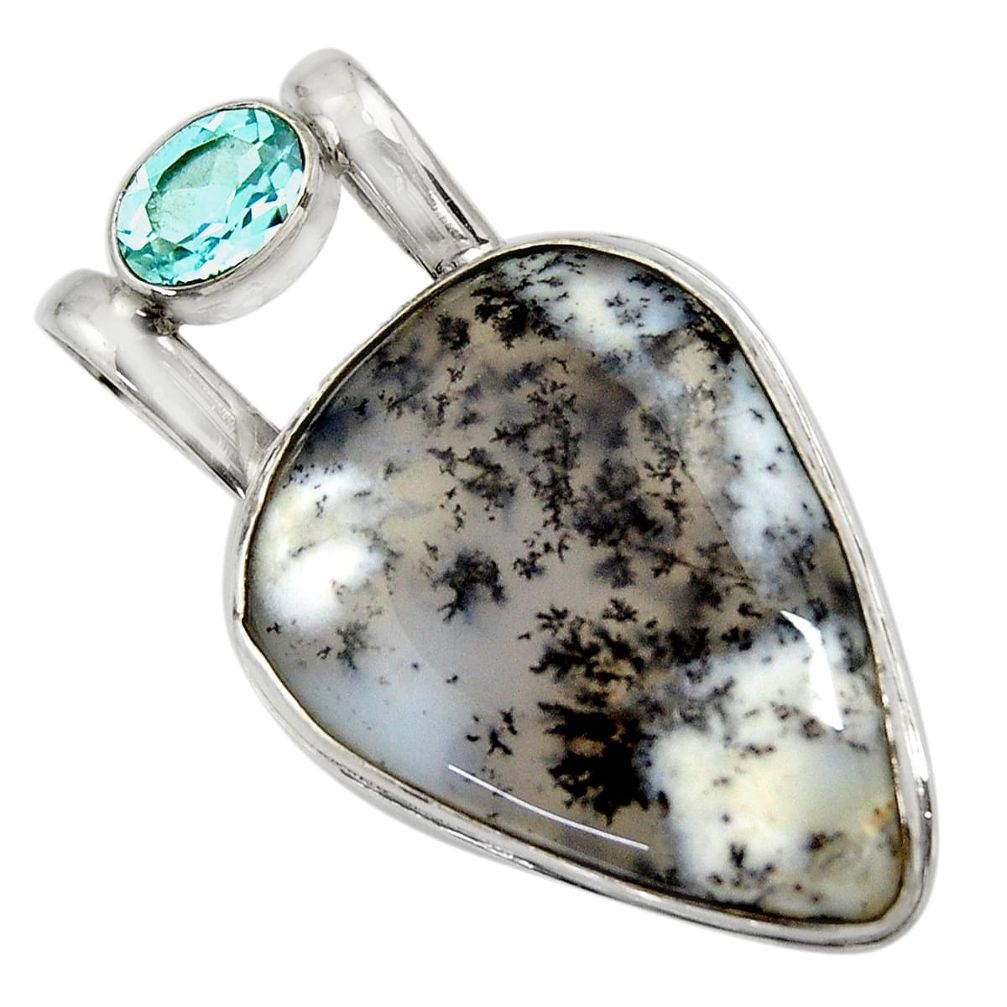 27.13cts natural white dendrite opal (merlinite) topaz 925 silver pendant r30534