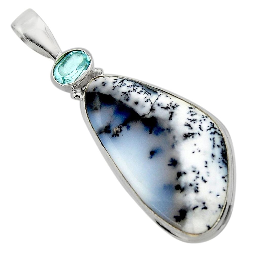 18.15cts natural white dendrite opal (merlinite) topaz 925 silver pendant r50565