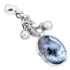 Clearance Sale- 15.69cts natural white dendrite opal 925 silver fairy mermaid pendant p55276