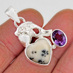 7.35cts natural white dendrite opal amethyst 925 silver fish pendant y53045