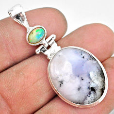 15.22cts natural white dendrite opal ethiopian opal 925 silver pendant r87616