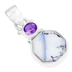 5.57cts natural white dendrite opal hexagon amethyst 925 silver pendant y5645
