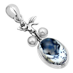 15.16cts natural white dendrite opal pearl shape 925 silver angel pendant y15166