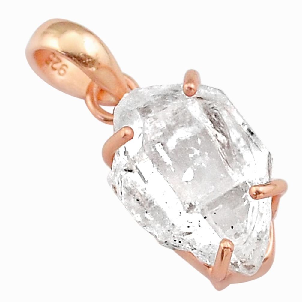 10.11cts natural white herkimer diamond 925 silver 14k rose gold pendant t49555