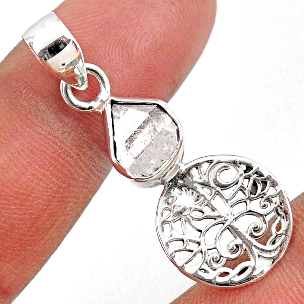 4.53cts natural white herkimer diamond 925 silver tree of life pendant r61378