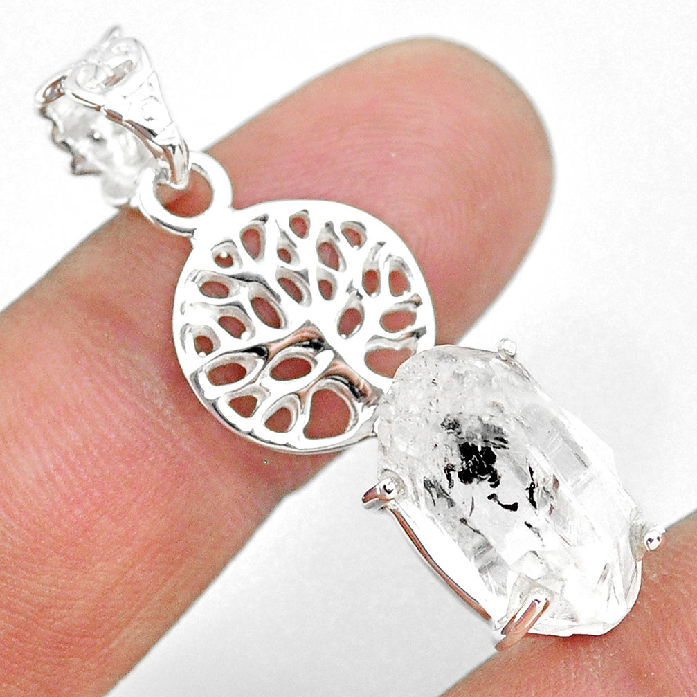 8.05cts natural white herkimer diamond 925 silver tree of life pendant r73657