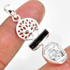 Clearance Sale- 9.56cts natural white herkimer diamond 925 silver tree of life pendant r80789