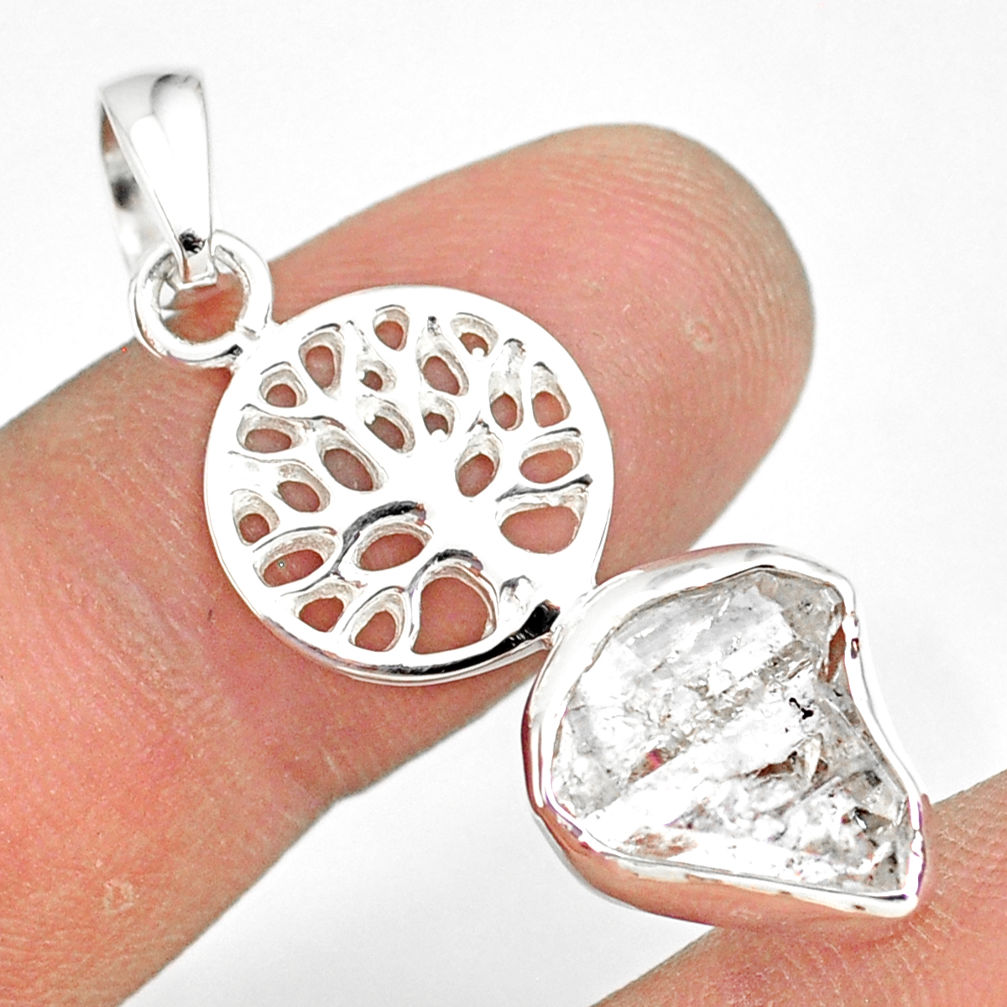 6.43cts natural white herkimer diamond 925 silver tree of life pendant r80952